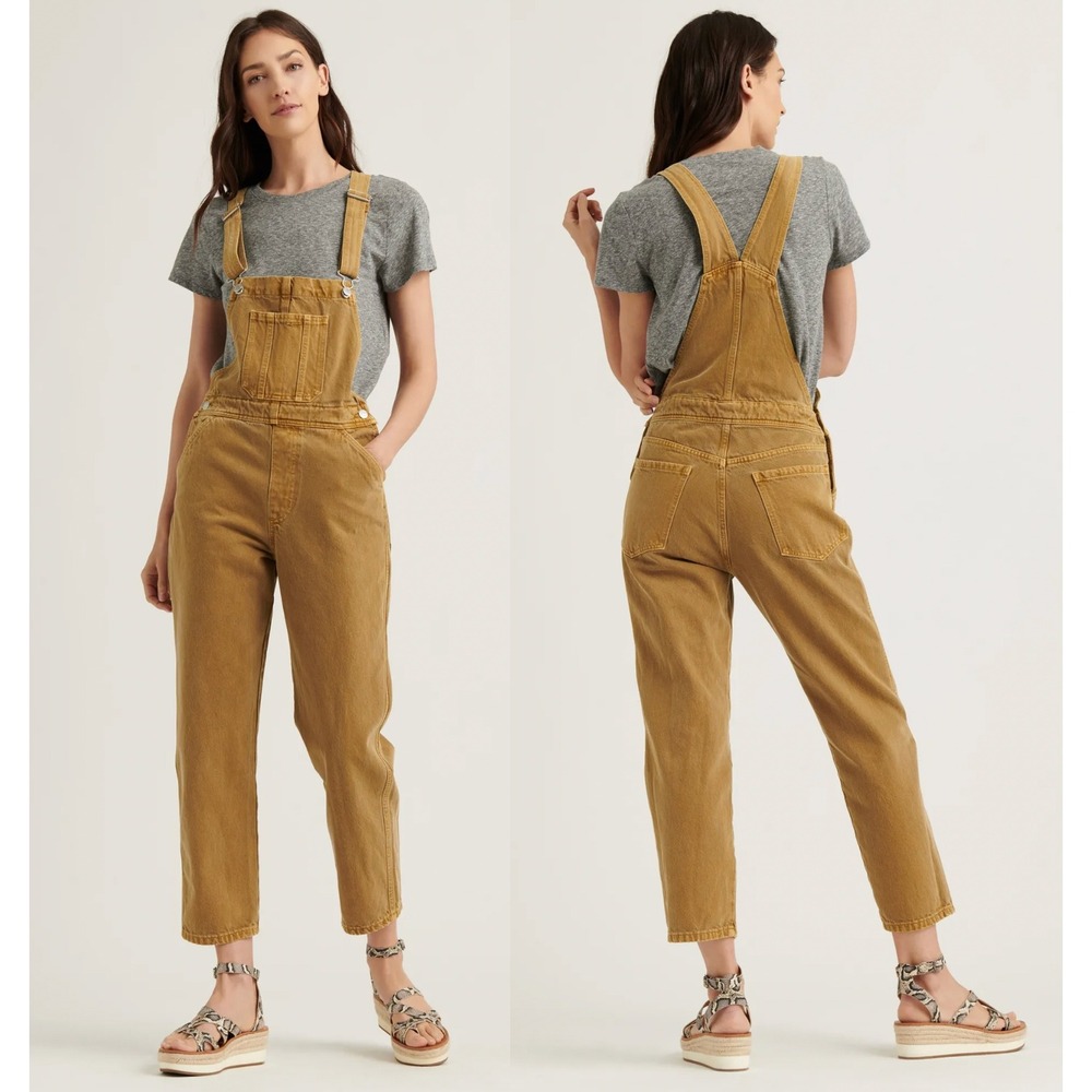 Lucky Brand Relaxed Overalls Tan Cotton Denim Carpenter Utility Women's 4/27